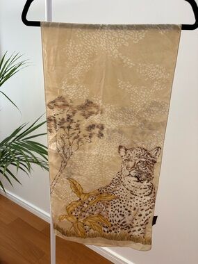 Beige Leopard Silk Scarf